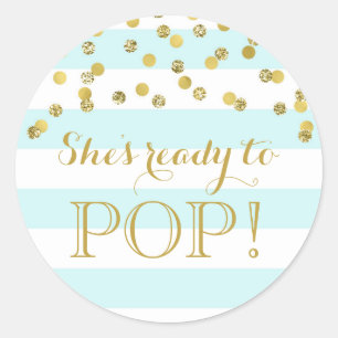 Sticker Rond Blue Stripes Gold Confetti Elle est prête à la pop