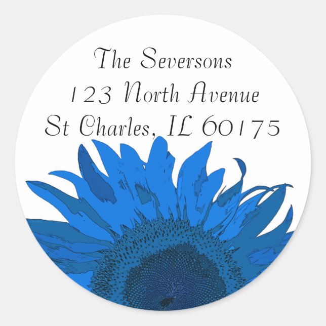 Sticker Rond Blue Sunflower Adresse de retour (Devant)