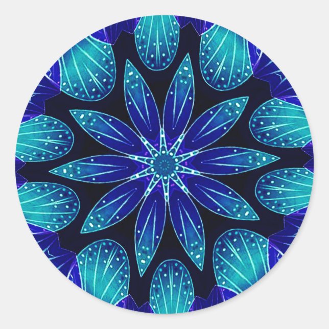 Sticker Rond Blue & Teal Petals Mandala (Devant)