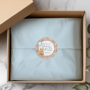 Sticker Rond Blue Teddy Bear Boy Baby shower Merci