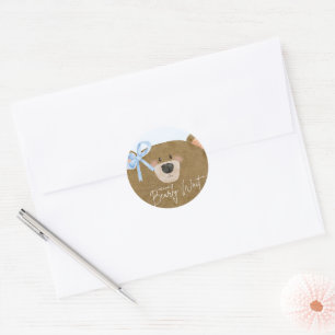 Sticker Rond Blue Teddy On Peut Attendre Un Baby shower Garçon