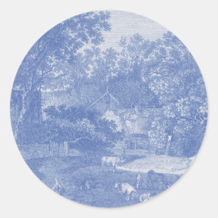 Sticker Rond Blue Toil de Jouy Pays Français Shabby Elégance