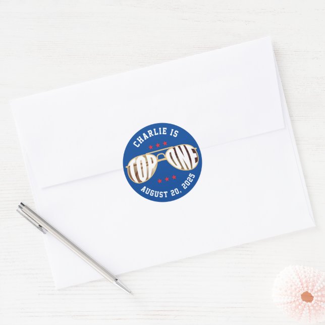 Sticker Rond Blue Top One Fighter Pilot Thème Premier anniversa (Enveloppe)