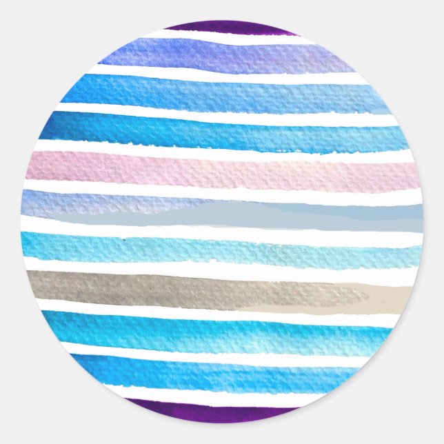 Sticker Rond Blue watercolor stripes painted (Devant)