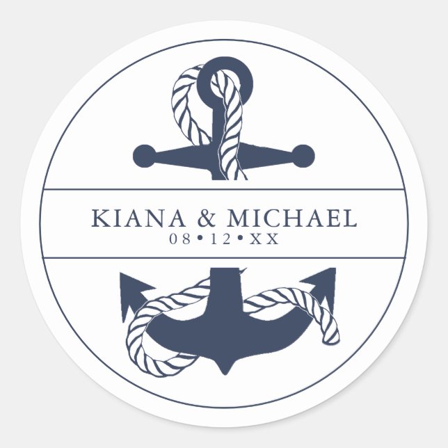 Sticker Rond Blue Wave Ancre Mariage V2 Navy/Wht ID836 (Devant)