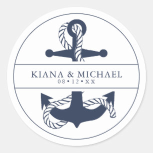 Sticker Rond Blue Wave Ancre Mariage V2 Navy/Wht ID836