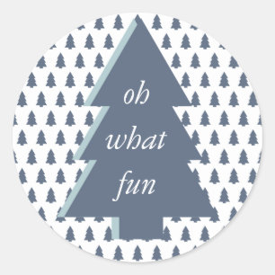 Sticker Rond Blue White Oh What Fun Christmas Tree Motif