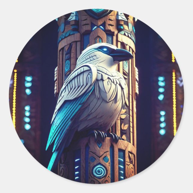 Sticker Rond Blue White Raven 2 (Devant)