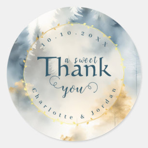 Sticker Rond Blue Winter Pine Tree Forêt Mariage Merci