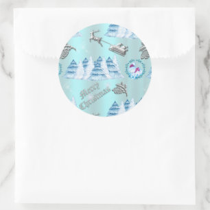 Sticker Rond Blue Winter Wonderland Noël