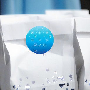 Sticker Rond Blue Winter Wonderland Snowflake Baby Merci