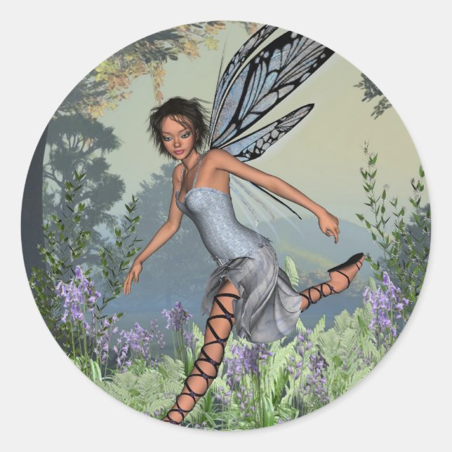 Sticker Rond Bluebell Fairy in Spring Woodland (Devant)