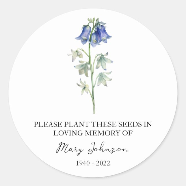 Sticker Rond Bluebell Memorial Funeral Seed Packet (Devant)