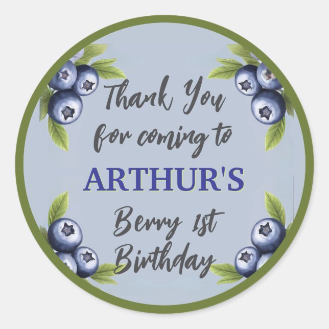 Sticker Rond Blueberry 1er anniversaire bébé garçon premier (Devant)