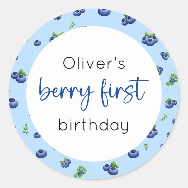 Sticker Rond Blueberry 1er anniversaire Berry First (Devant)