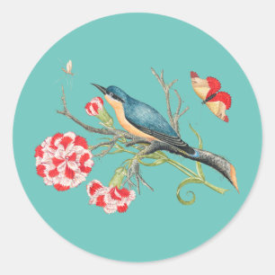 Sticker Rond Bluebird sur les oeillets, illustration vintage,