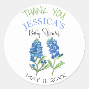 Sticker Rond Bluebonnets Fleurs Texas Baby shower Girl