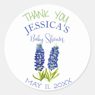 Sticker Rond Bluebonnets Fleurs Texas Baby shower Girl