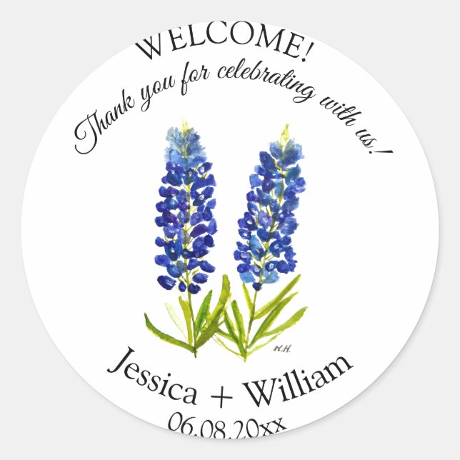 Sticker Rond Bluebonnets Mariée et chambre Rustique Mariage mod (Devant)