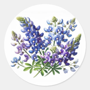Sticker Rond Bluebonnets Texas State Flowers Lupine Watercolor