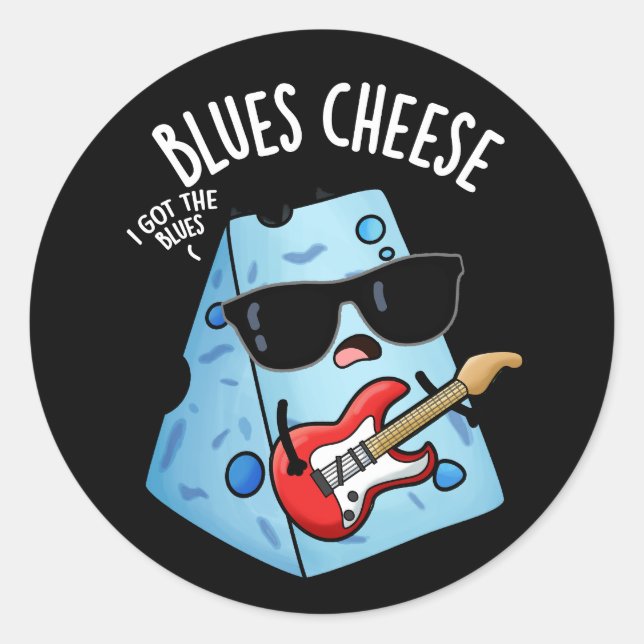 Sticker Rond Blues Fromage drôle Nourriture Pun Dark BG (Devant)