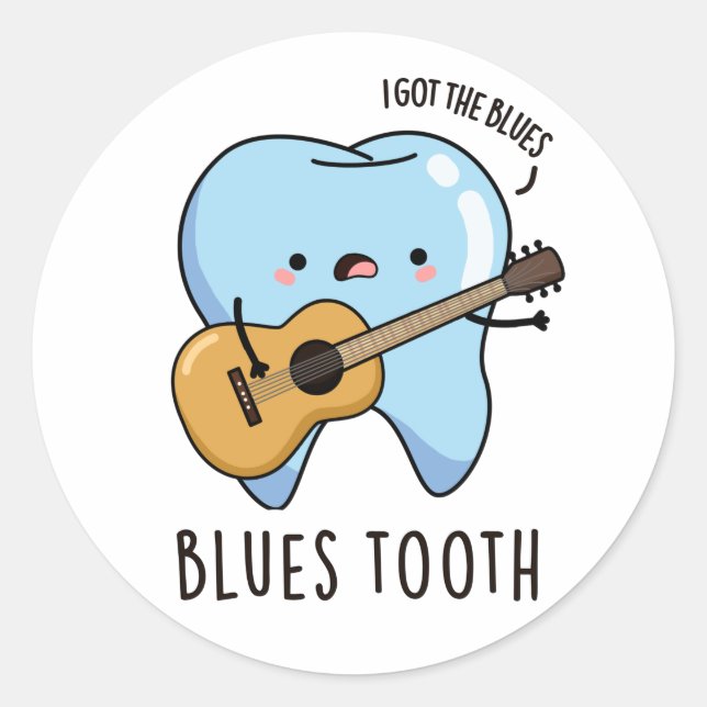 Sticker Rond Blues Tooth Funky Dental Music Pun (Devant)