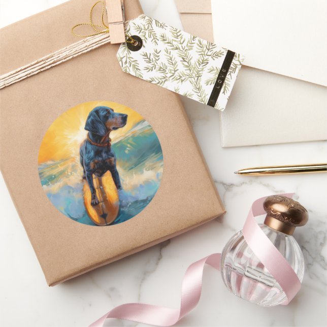 Sticker Rond Bluetick Coonhound Beach Plage Plage de surf Peint (Cadeaux)