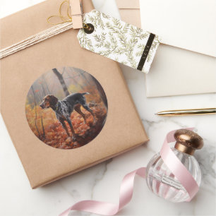 Sticker Rond Bluetick Coonhound en automne Leaves automne Inspi