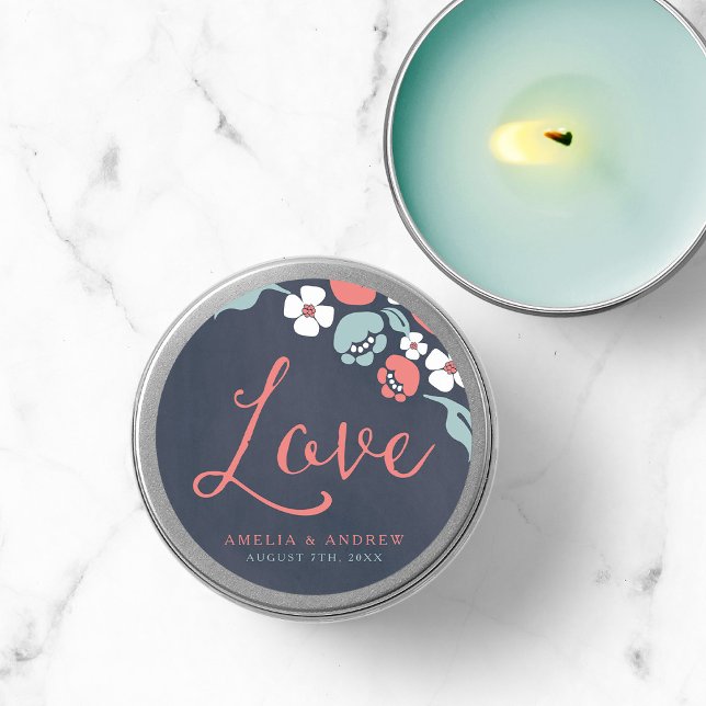 Sticker Rond Bluish Chalkboard Floral Mariage Love (Créateur téléchargé)