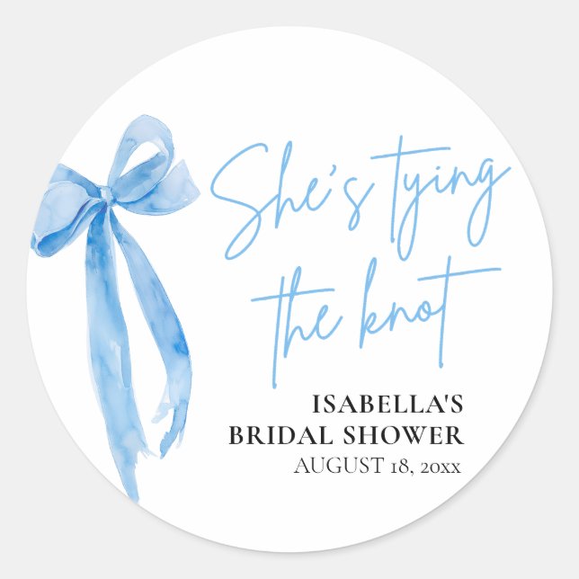 Sticker Rond Blush Blue Bow Elle se marie Shower de mariage (Devant)