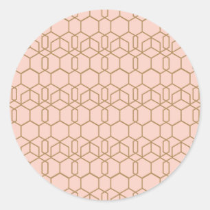 Sticker Rond Blush de Pêche et Or Moderne Boho Géométrique Glam
