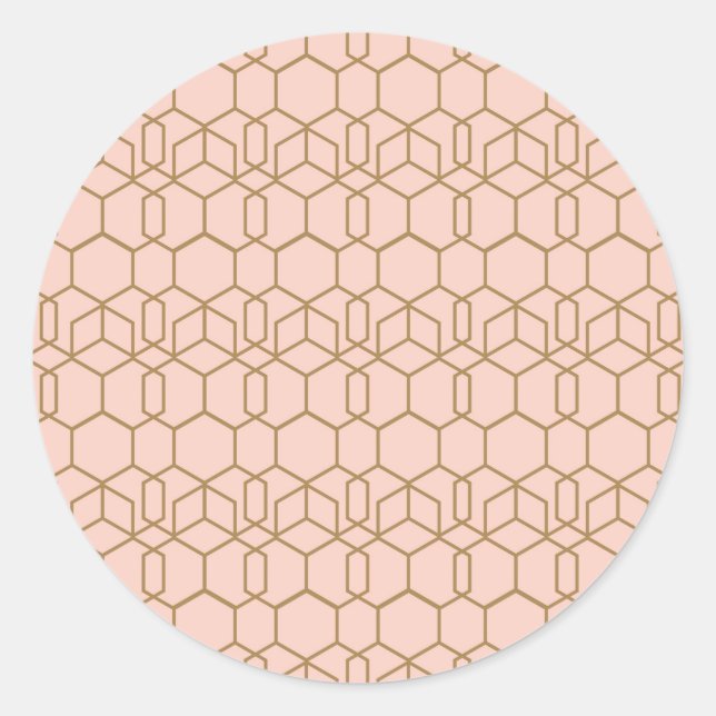 Sticker Rond Blush de Pêche et Or Moderne Boho Géométrique Glam (Devant)