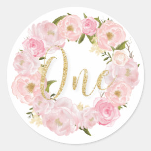 Sticker Rond Blush Floral 1er Anniversaire One Gold Parties sci