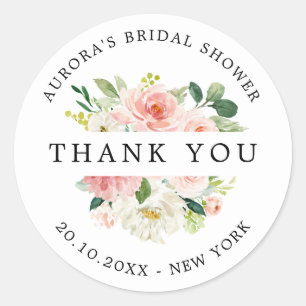 Sticker Rond Blush Floral Botanical Bridal douche merci