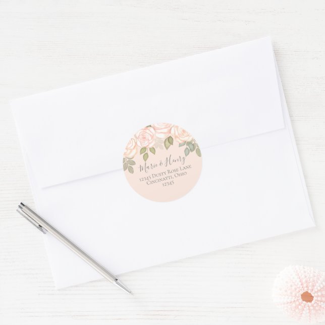 Sticker Rond Blush Floral Mariage Adresse de retour personnalis (Enveloppe)