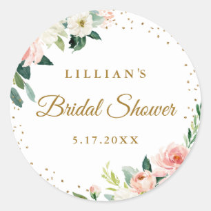 Sticker Rond Blush Gold Floral Brunch Et Bubbly