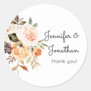 Sticker Rond Blush & Peach Rustic Floral Merci