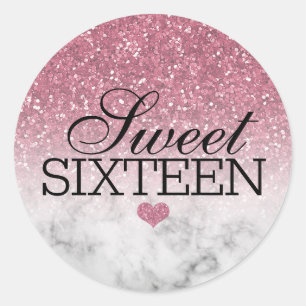 Sticker Rond Blush Pink Glitter/Marble Sweet 16