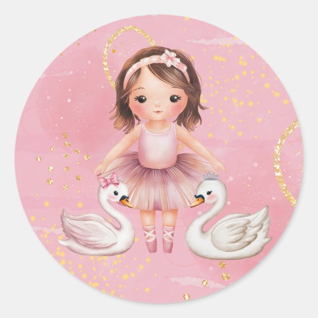 Sticker Rond Blush Pink Gold Ink Ballerina 00e fête d'anniversa (Devant)