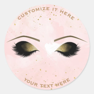 Sticker Rond Blush Pink Gold Maquillage Eyelashes Beauty Party