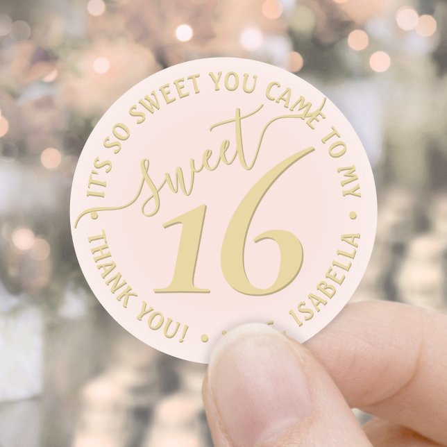 Sticker Rond Blush Pink Gold Sweet 16e fête d'anniversaire Favo (Créateur téléchargé)