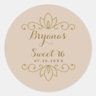 Sticker Rond Blush Pink & Gold White Pearl Élégant Parti Favori