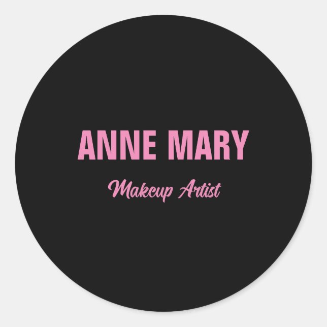Sticker Rond Blush Pink Noir Nom maquillage Artiste Entreprise (Devant)