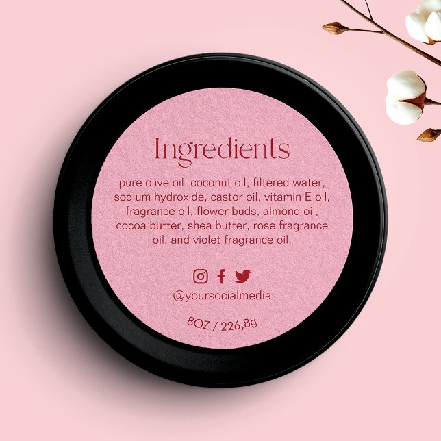 Sticker Rond Blush Pink Round Ingredients Product Label  (Créateur téléchargé)