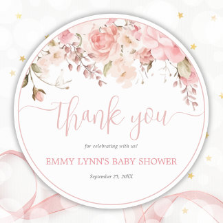Sticker Rond Blush Pink Script Baby Shower Thank You