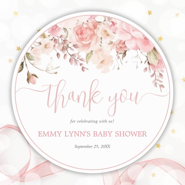 Sticker Rond Blush Pink Script Baby Shower Thank You (Blush Pink Script Baby Shower Thank You Classic Round Sticker)