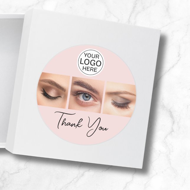 Sticker Rond Blush Pink Script Logo Photo Lashes Thank You (Créateur téléchargé)