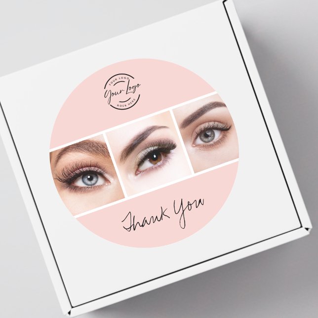 Sticker Rond Blush Pink Script Logo Photo Lashes Thank You (Créateur téléchargé)