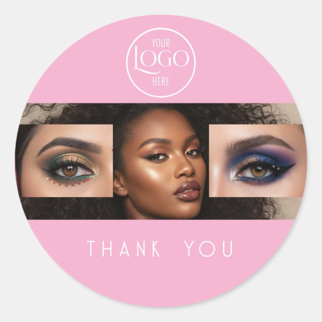 Sticker Rond Blush Pink Script Logo Photo Makeup Thank You (Devant)