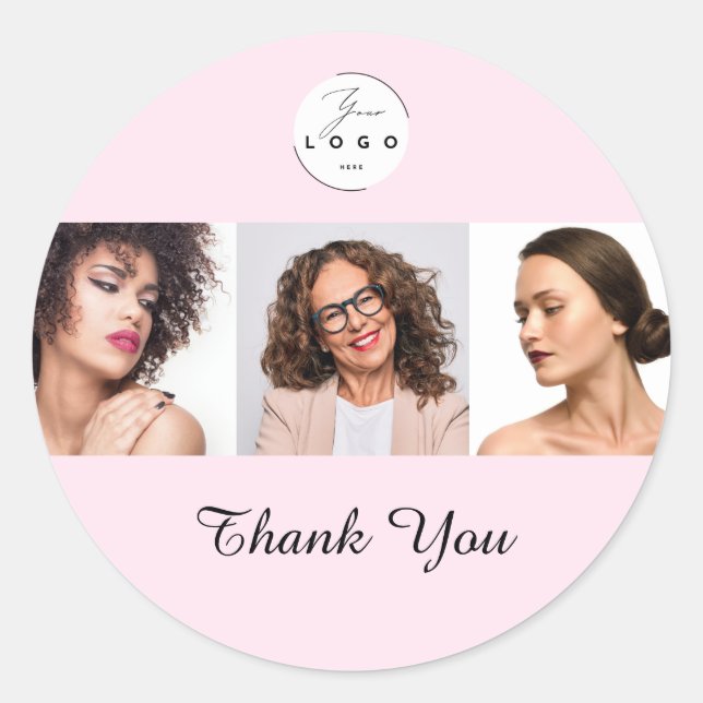 Sticker Rond Blush Pink Script Logo Photo Makeup Thank You (Devant)